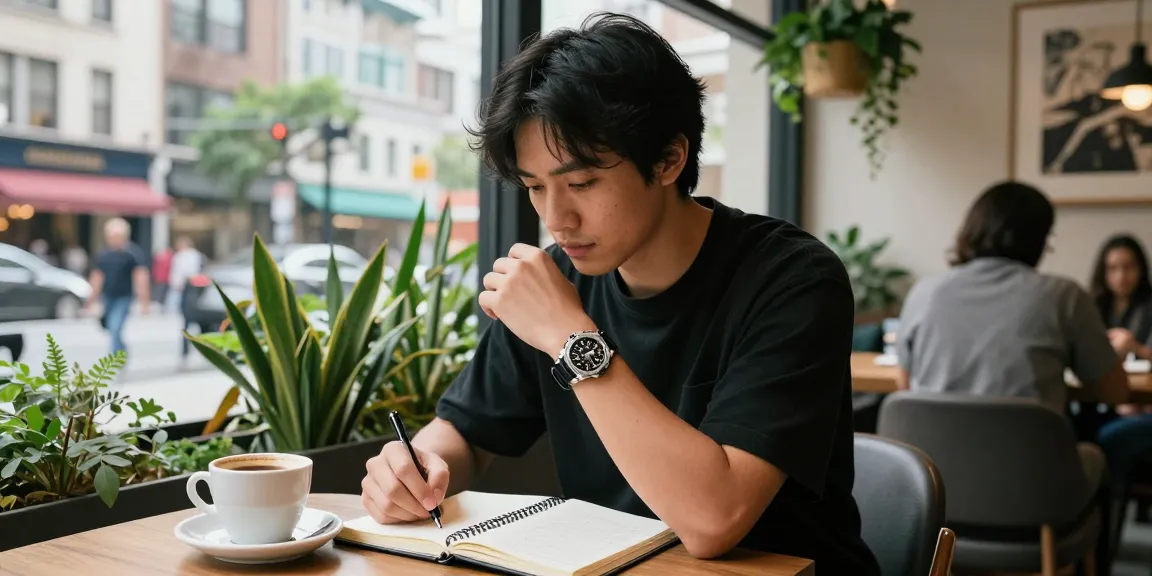 Showcasing super clone watches in an urban café setting, highlighting craftsmanship and style.